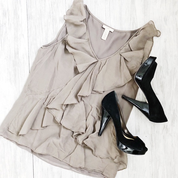 J. Crew Tops - [ J. Crew ] Beige Ruffle V Neck Blouse